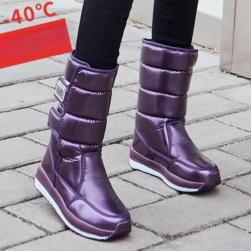 Warme Winter Samt Schneestiefel Damen Samt Wasserdicht und Rutschfest Baumwollschuhe Verdickte Sohlen Hohe Stiefel