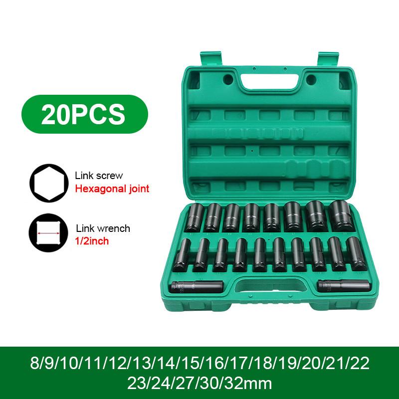 15 Stück / 20 Stück 1/2 Zoll 8mm - 32mm Schlagschrauber Steckschlüsselsatz Pneumatischer Verlängerter Hülse Schraubenschlüssel Kastenwerkzeugsatz Sechskant-Hülsen Satz