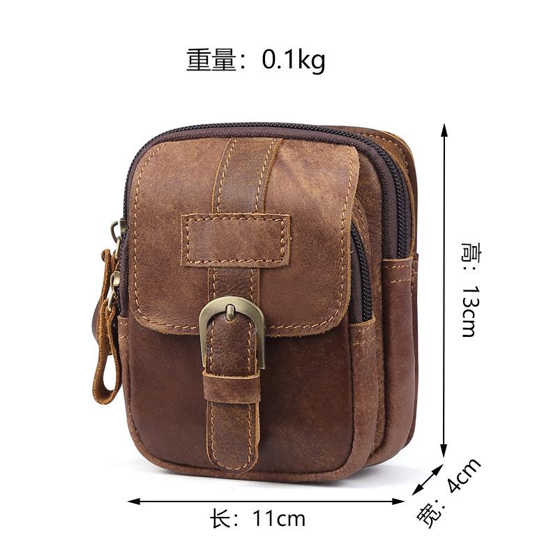 

Leather Men S Matte Leather Zipper Fanny Pack Outdoor Sports Waist Bag Men S Construction Site Work Wear-Resistant Mobile Phone Fanny Pack