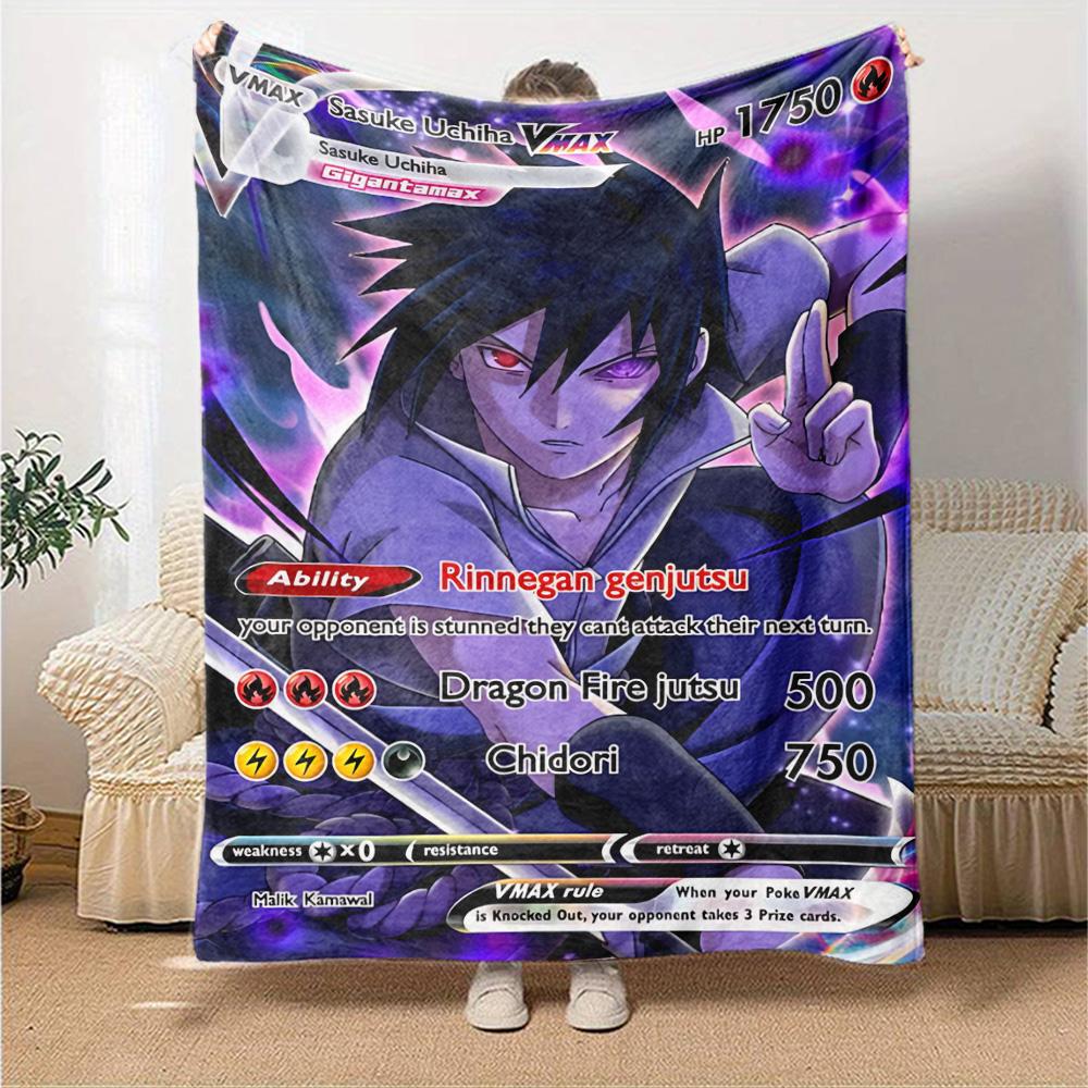Sasuke Uchiha Vmax Card  Flannel Blanket Super Soft Warm Cozy Blanket for Sofa Bed Office Travel All‑Season Home Decor Gift