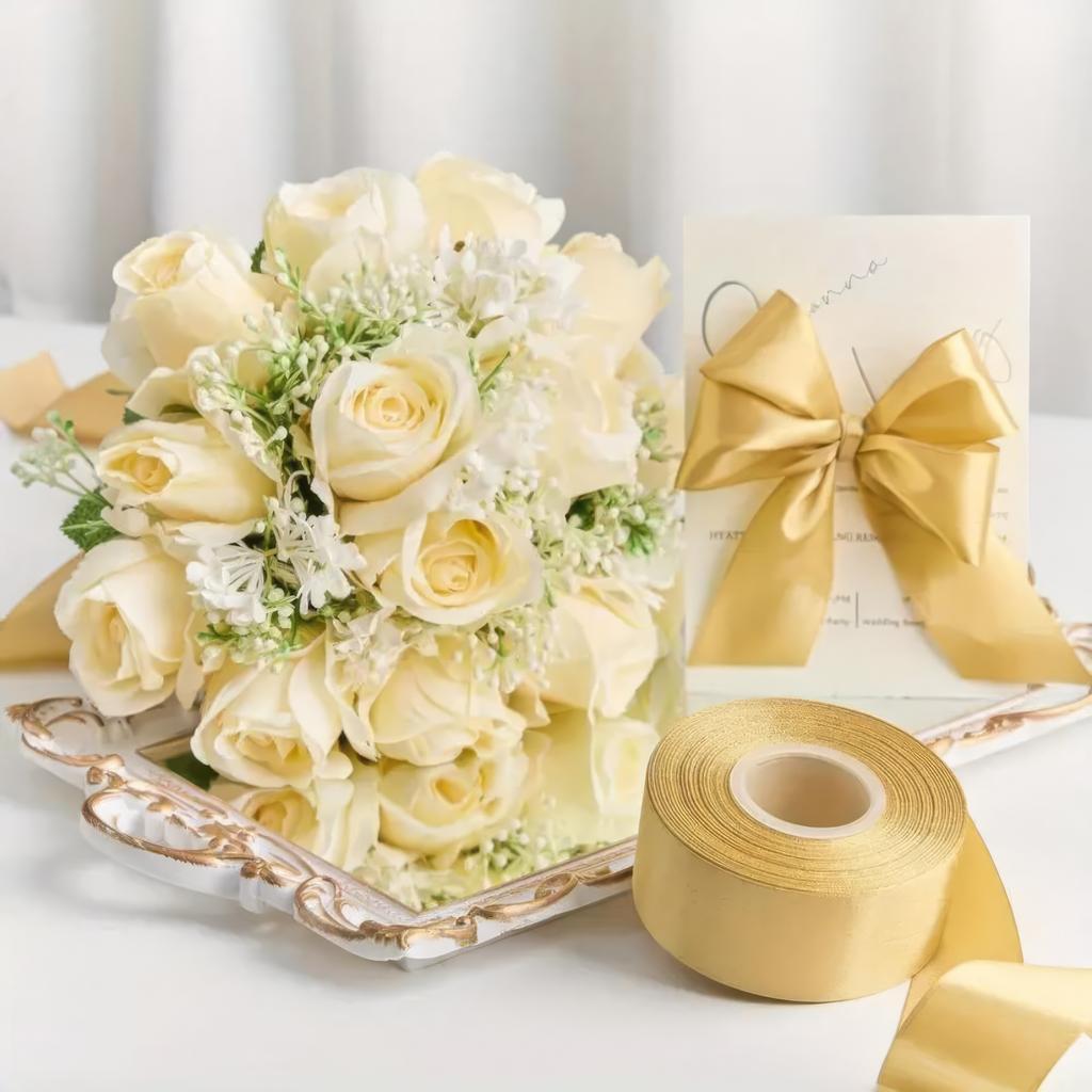 1 Pieces of Gold Ribbon, Luxurious Glossy Gift Packaging Ribbon, Suitable for Gift Packaging, Wedding, Birthday Decoration