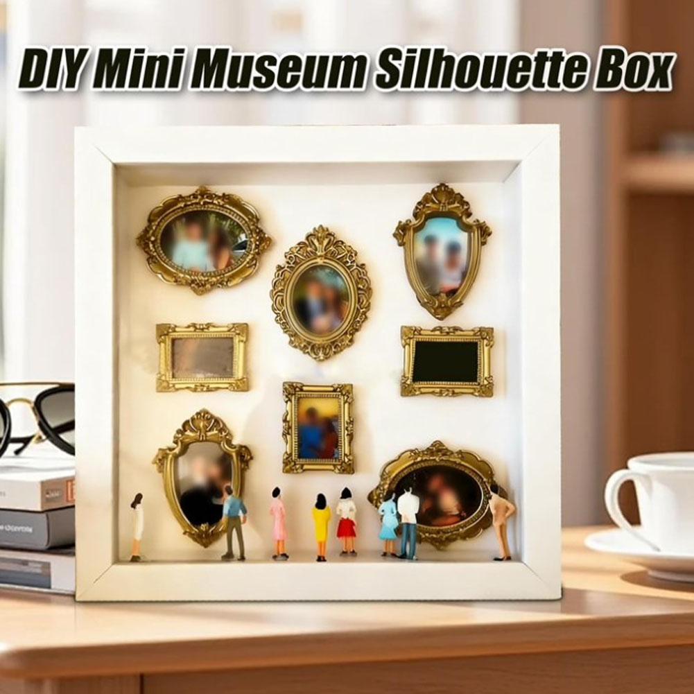 קופסת צלליות מיני מוזיאון DIY ערכת תצוגת זיכרונות יצירתית עם דמויות מיני ומסגרות זהב למתנה ליום האם