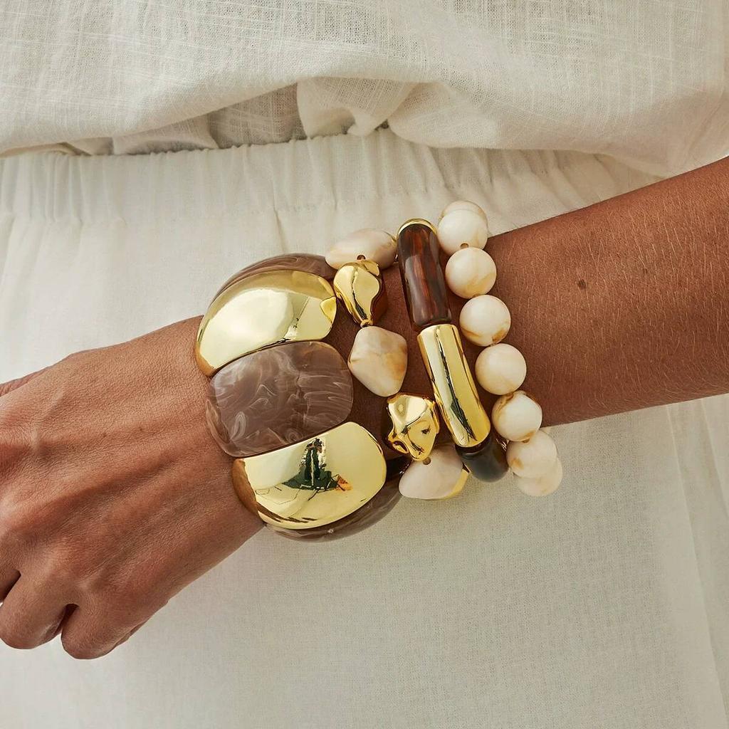 Salircon 4 Styles New Vintage Beige Coffee Resin Beaded Chain Bangle Bracelets Spliced Acrylic Bracelet for Women Ethnic Jewelry