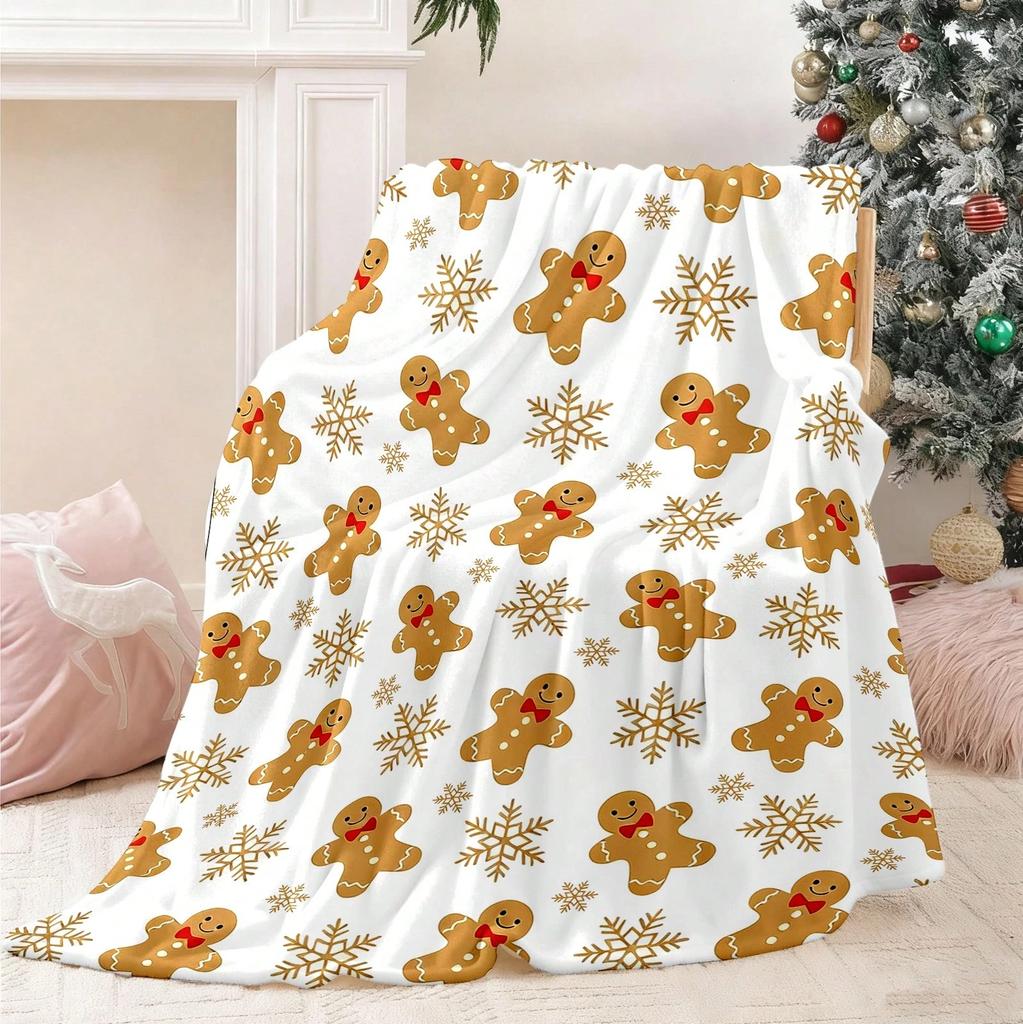 1pc Christmas Pink Bow & Tree Flannel Blanket, 2D Flat Print, Multi-Season for Bedroom, Living Room & Camping