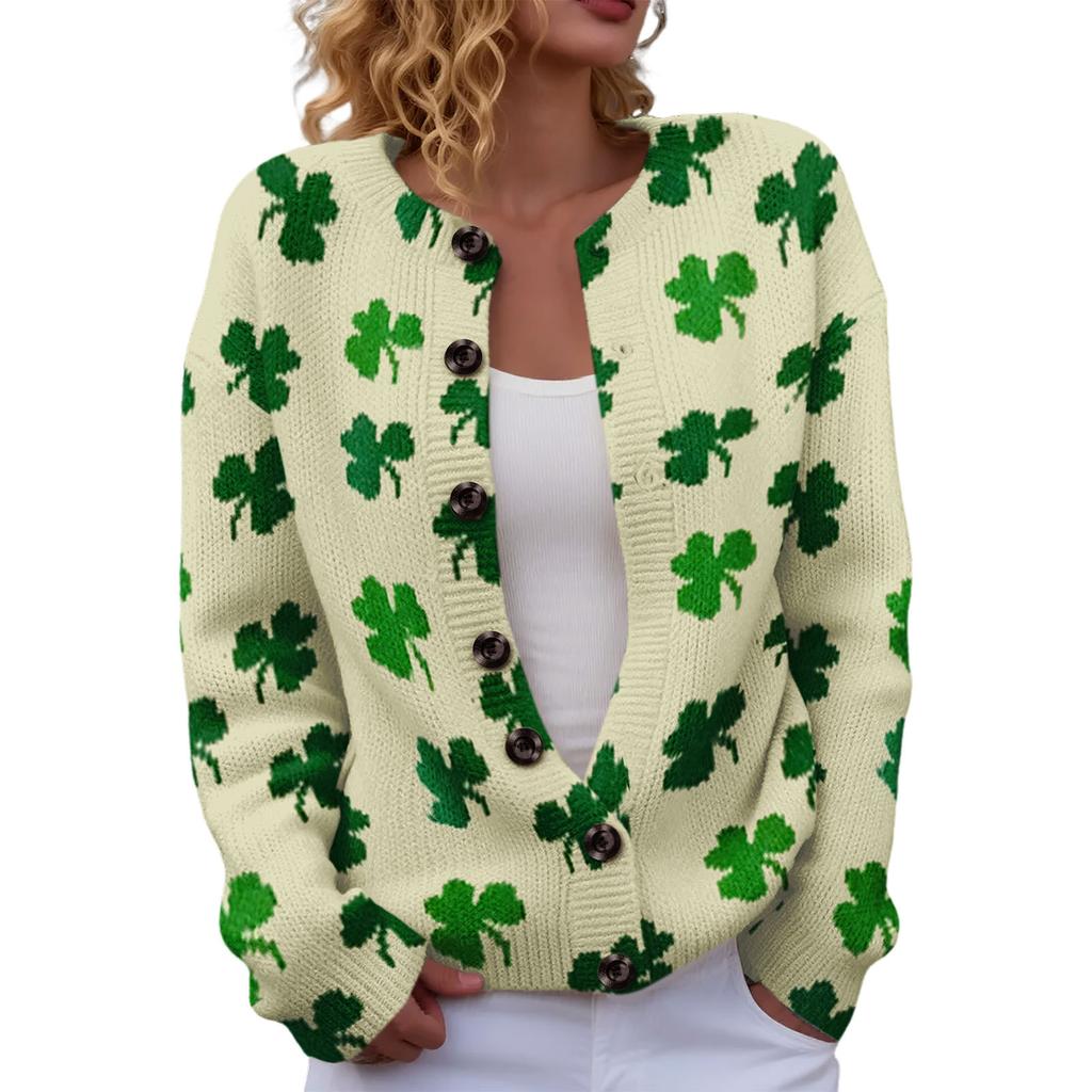 LXF-YK52 Crew Neck Cardigan St. Patrick's 3D Printed Sweater New Knitted European beautiful woman