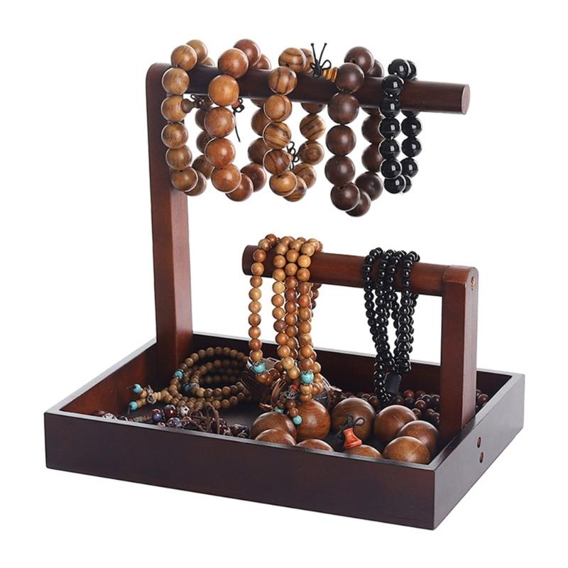 Multifuntional Wood Bracelet Display Stand Necklace Display Holder Necklace Stand Bracelet Organizer Wood Texture