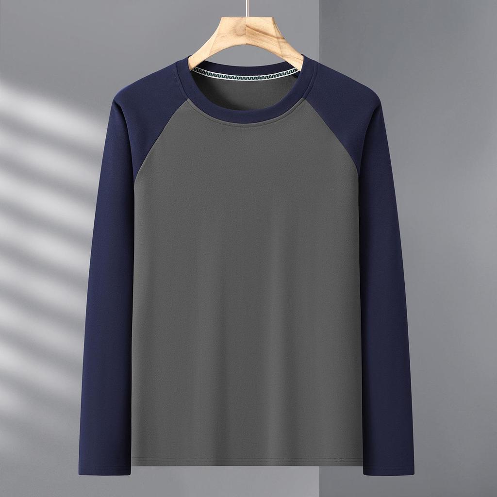 Men's Plus Size Velvet Base Layer Shirt with Color Block Raglan Sleeves – Extra Wide, Loose Fit, Thick Winter Wear, 330 Jin