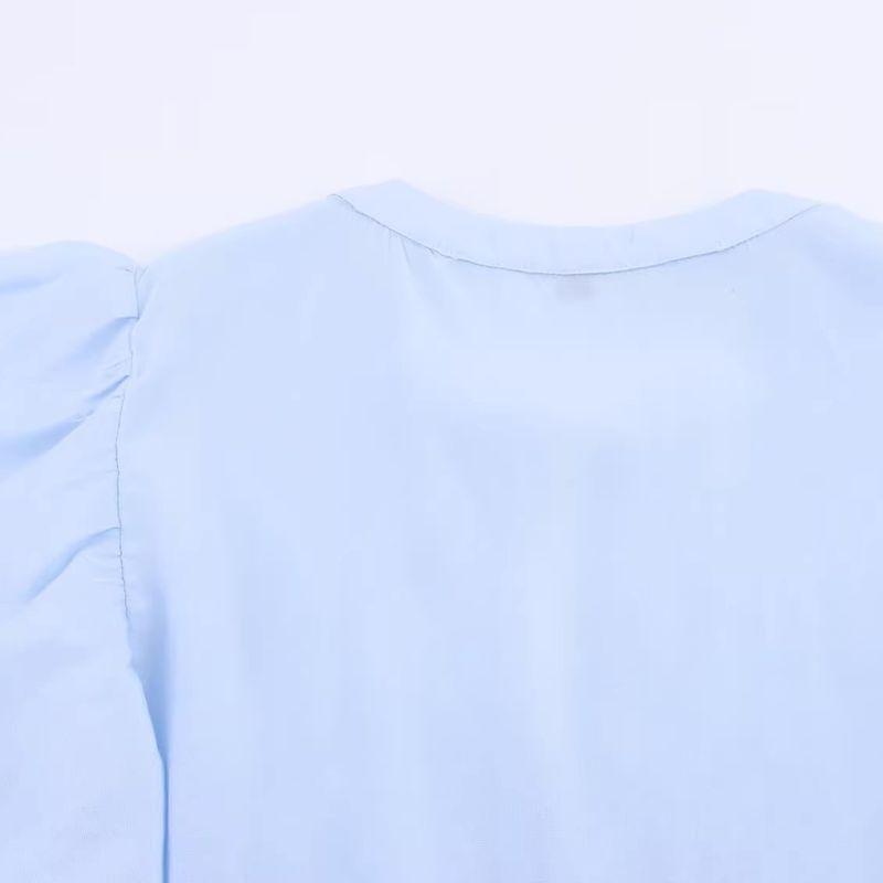 Kaslead New Arrival Women's Fashion Style Laminated Decoration Lapel Short Sleeve Casual Shirt 8574023 406