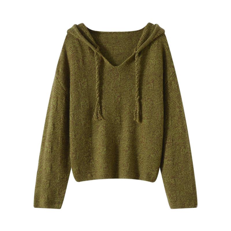 Autumn And Winter New Worsted Wool Hooded Knitted Sweater Long-Sleeved Women'S Solid Color Loose Pullover Bottoming Shirt Top