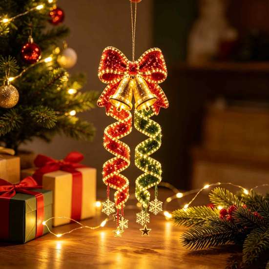 Bright LED Lights for Night Decor Christmas Magic Spiral Hanging Light, Decoration with Vertical Display Office Porch Entryway Doorway And Outdoor