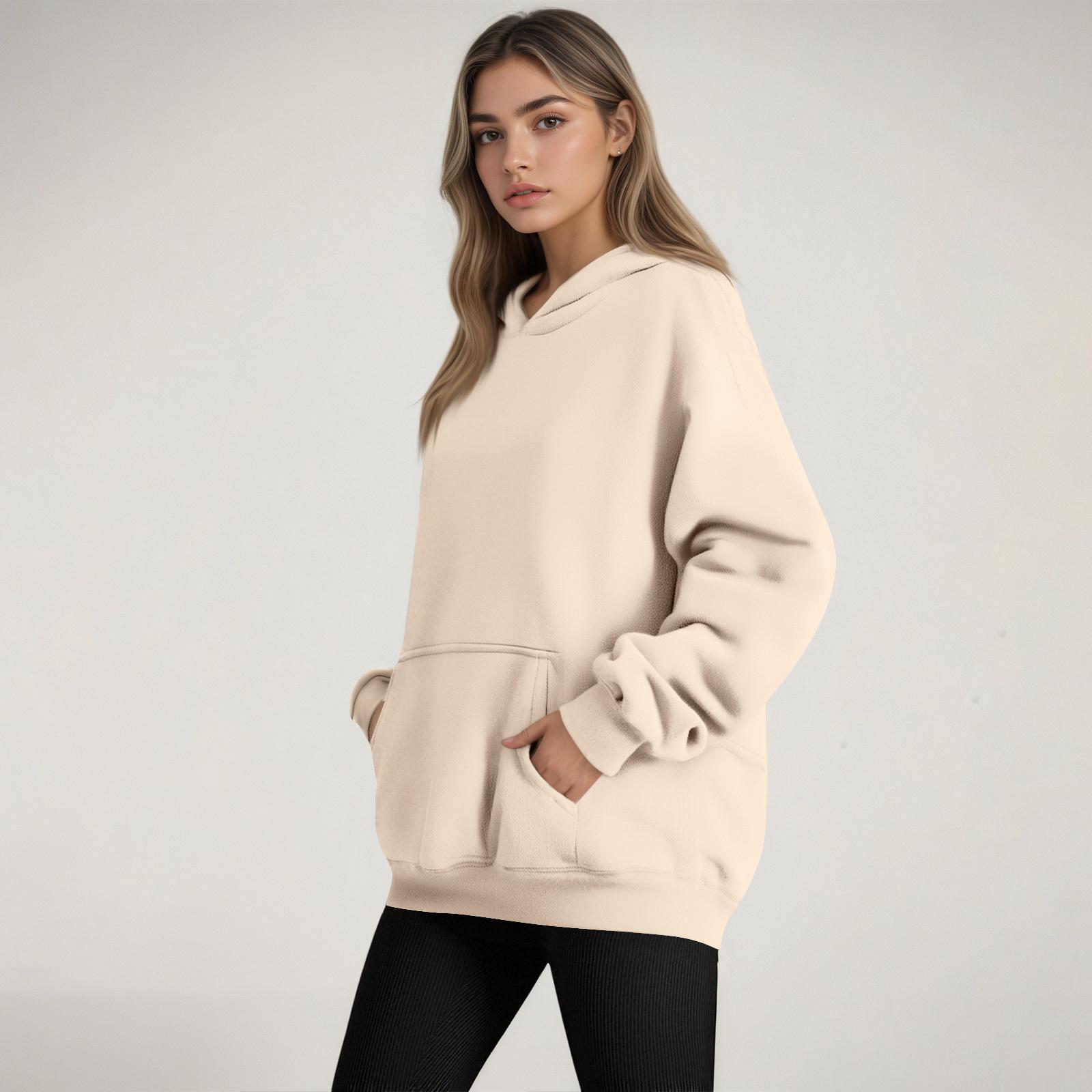 

Женская мода Женский легкий пуловер с длинным рукавом и карманами Худи L бежевый