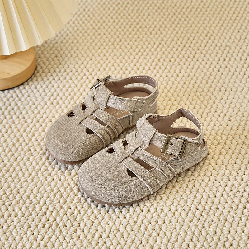

Children Sandals Hollowed-out Soft Sole Girls Flat Shoes Non-slip Candy Color 2025 Summer Boys Beach Shoes Toes Capped T-strap 23 хаки