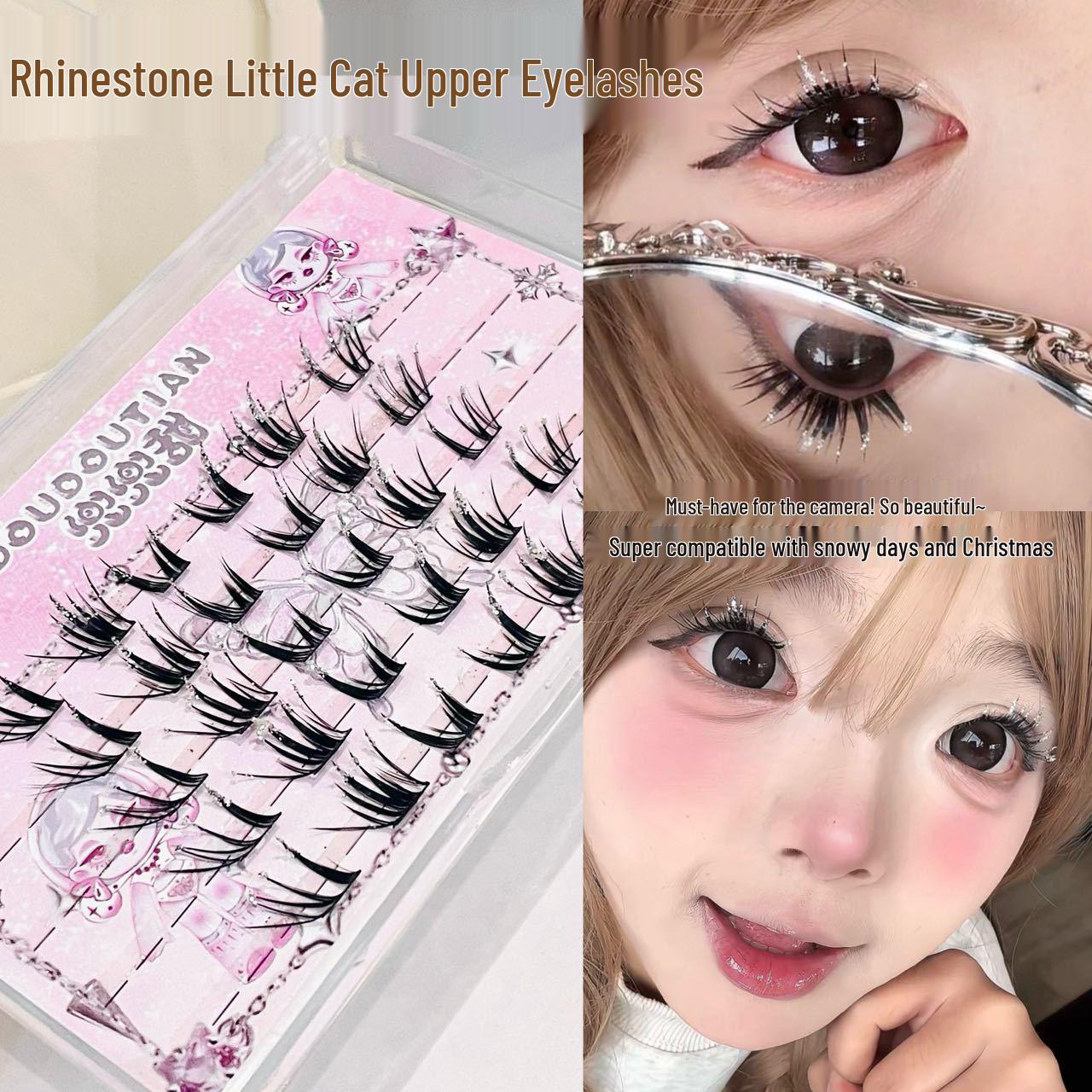 

Doudou Rhinestone Sparkle Lashes: Pink Fairy Eyelashes for New Year & Christmas Cosplay Photos.
