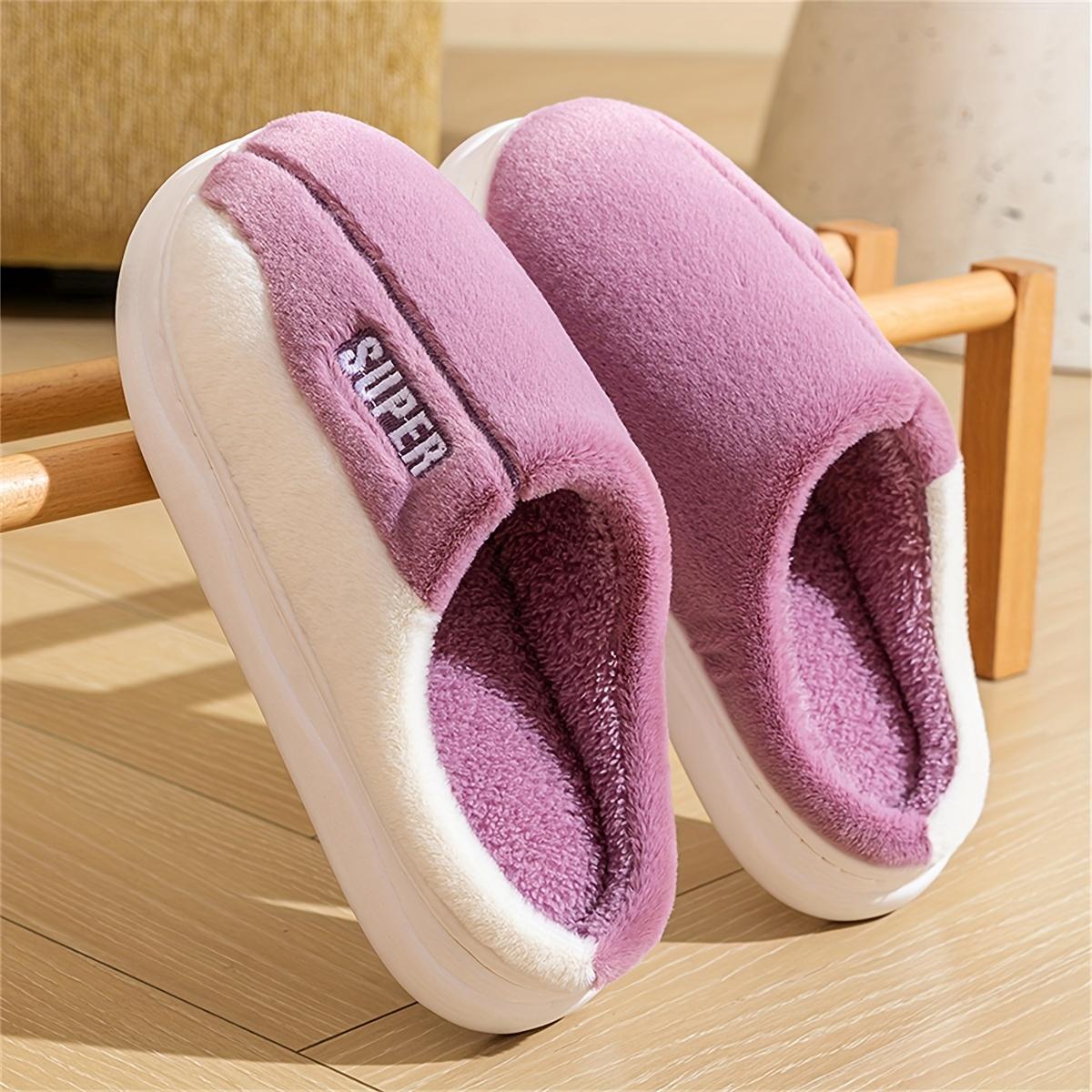 Cozy Warm Women s Plush Embroidered Winter Slippers - Soft Sole Fluffy Comfort Indoor Shoes Two-Tone Design Ideal for Home Bedroom Use 35-36 фиолетовый 1247₽