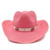 Red Cowboy Straw Hat Men's and Women's Cowboy Straw Hat Monochrome Curled Eaves Outdoor Beach Rider Hat Cowboy Hat