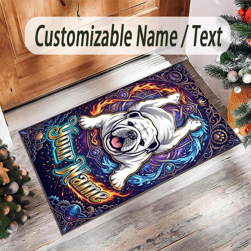 Dog Theme Crystal Velvet Rug Personalized Custom Name Text Soft Floor Mat Home Decor