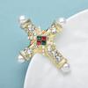 1pc Cross Pearl Brooch, Diamond-encrusted Fashion Vintage Baroque Style Personality Temperament Clothing Accessory