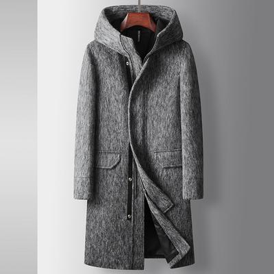 Automne et Hiver Long Manteau Trench en Laine à Capuche Jeunesse Affaires Épaissi Couleur Unie Décontracté Chaud