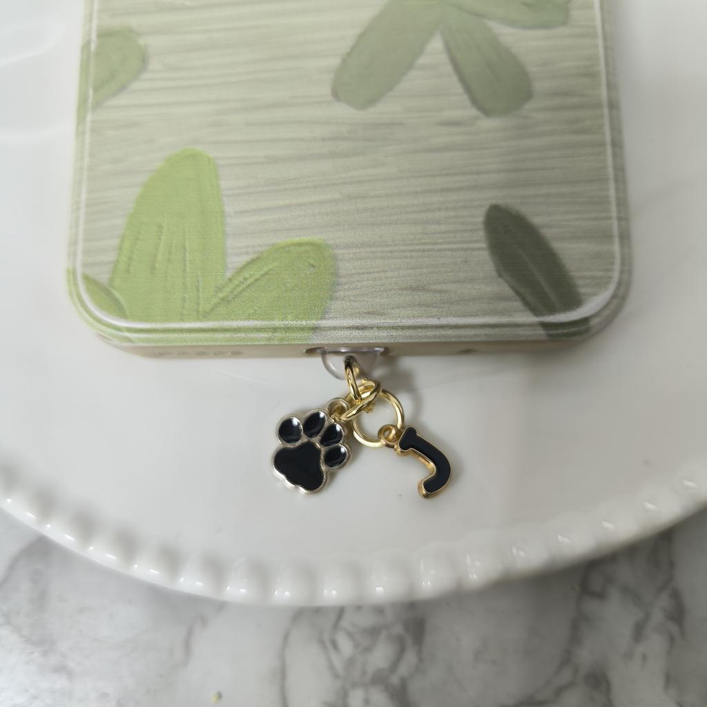1 Black Cat Paw Animal-shaped Phone Dust Plug with Letters, Suitable for IPhone/Type-C Interface Dust Plugs, DIY Phone Decoration and Protection