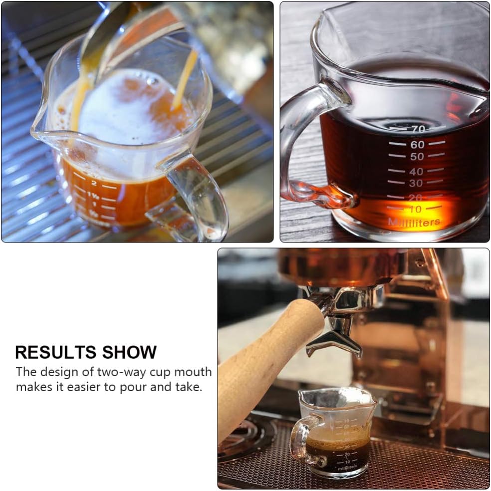 Cabilock Double Spouts Espresso Shot Glass Cup with Scale Temperature Resistant Glass Measuring Cup with Pouring Handle