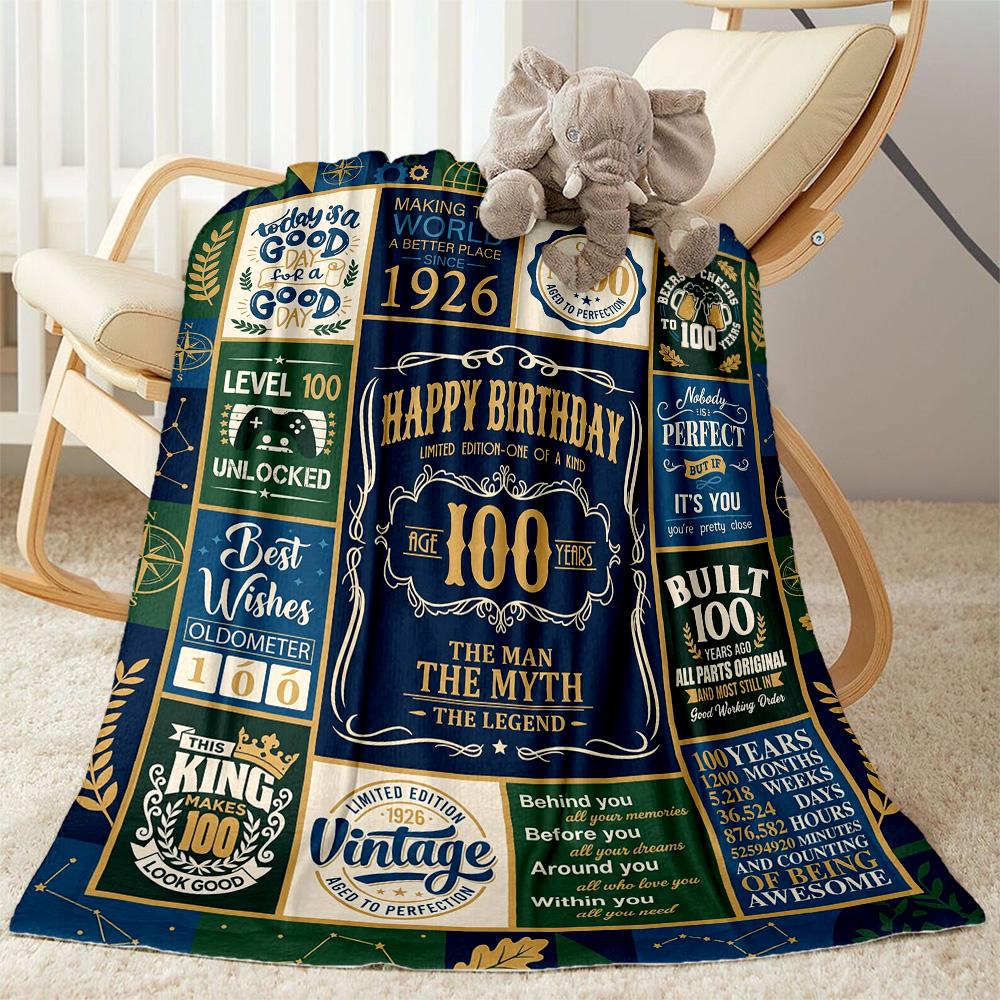 Vintage 100th Birthday Celebration Blanket Comfortable Suitable for Office Chair Picnics All-Season Use Stylish Decor
