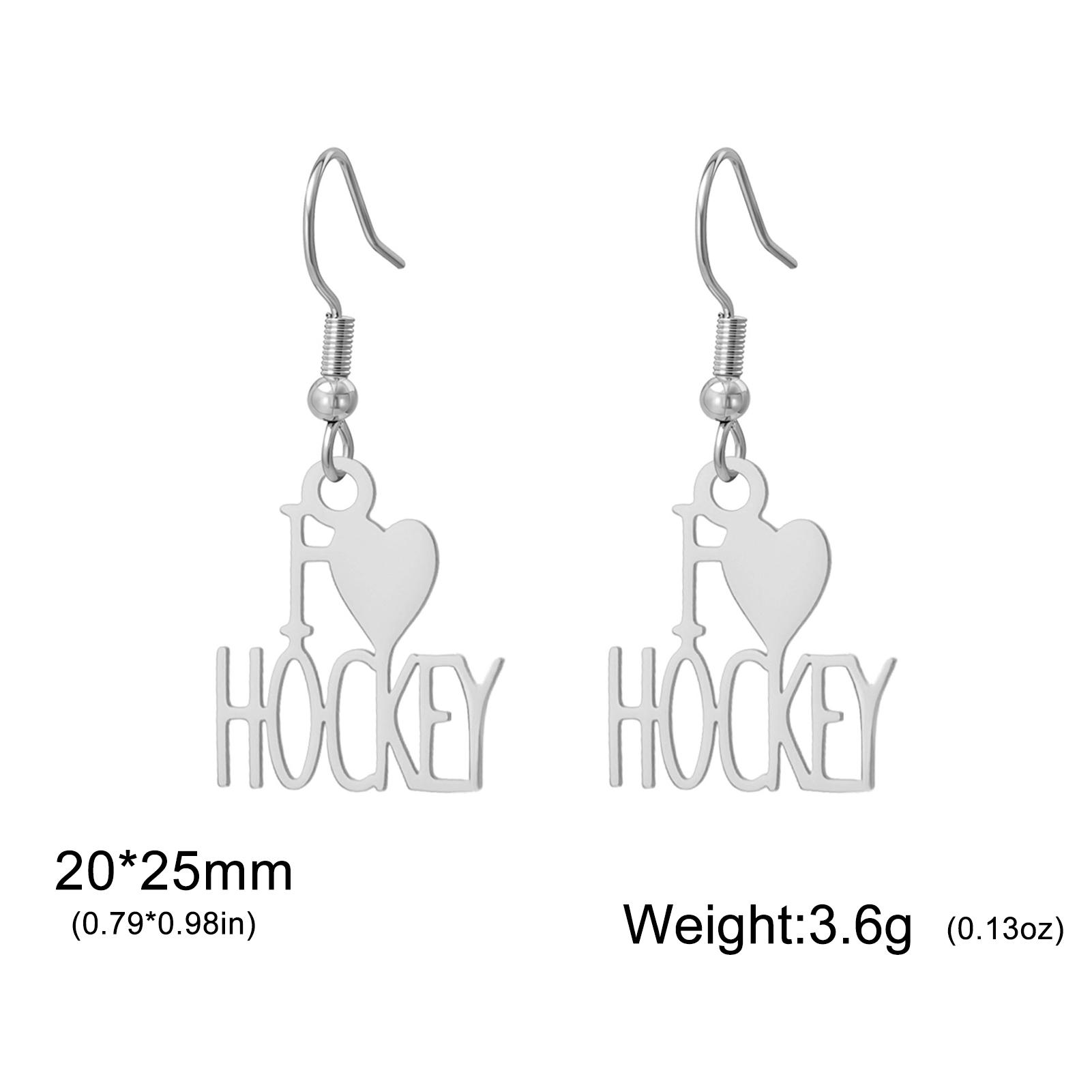 Teamer I Love Hockey Pendant Stainless Steel Dangle Earring For Women Sport Simple Daily Fashion Party Heart Shape Jewelry Gift