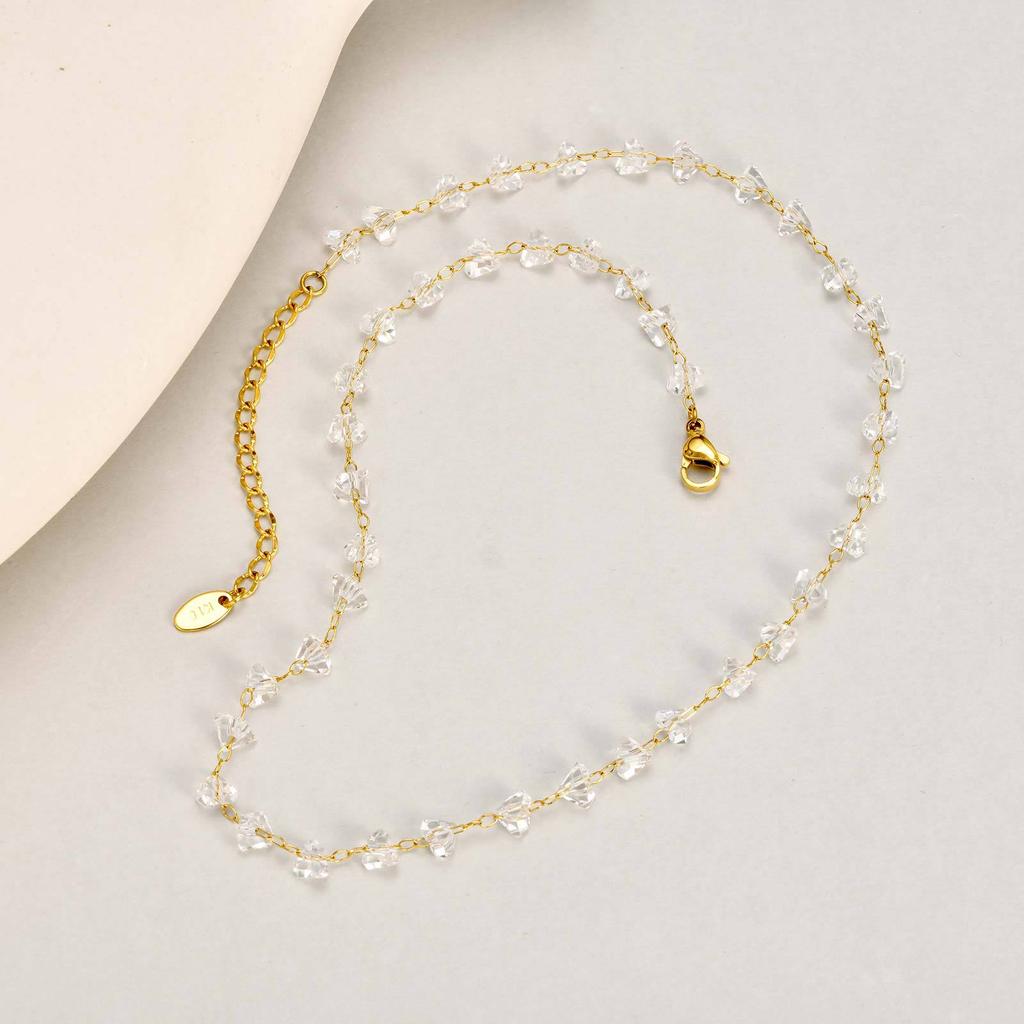 Ladies Temperament Cold Wind Stainless Steel Irregular Transparent Bead Necklace Bracelet Anklet Gold Nc-2506