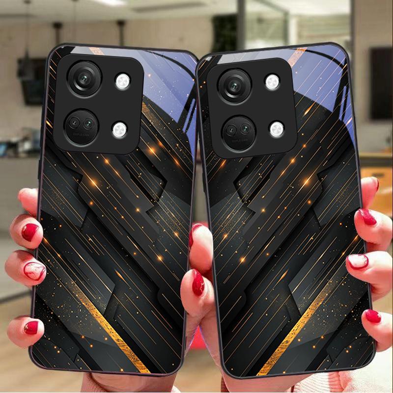 Meteorická zlatá korálka Pro OnePlus Nord 3 5 6T 7 Pro 8 12 10T Reno8 Lite 5G 10R Nord N30 Pevný kryt Tvrzené sklo Pouzdro na telefon Černý
