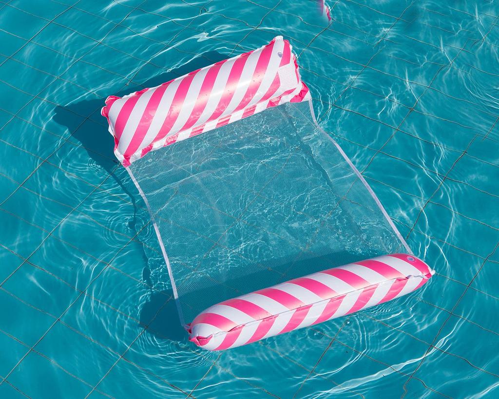 Inflatable Striped Pool Hammock with Backrest - Adult Size, Foldable, Thickened PVC.