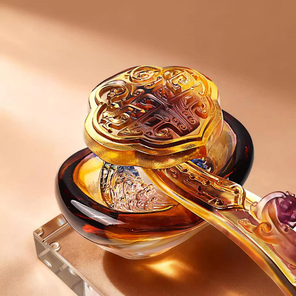 Aris & Juno Chinese Fengshui Statue, Liuli Ruyi Ornament Intangible Cultural Heritage Wax-Loss Craft Amber Gradient Lucky Charm Home Office Decor