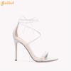 Fashion White PU Weave One Word Belt Sandals Stiletto Heel Ankle Strap Lace Up Pointed Toe Sandals Women Fashion Summer Sandals