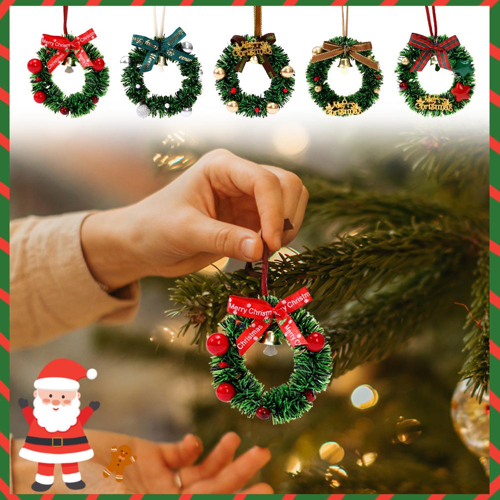 5pcs Mini Christmas Wreath Ornaments Xmas Tree Decor Home Window Display Hanging Decorations Holiday Party Home Accessories