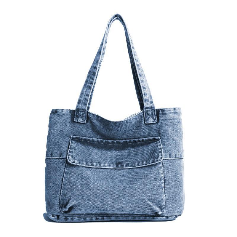 Винтажная сумка-тоут в стиле Харадзюку, большая вместимость, универсальная, повседневная, простая, на плечо светло-синий