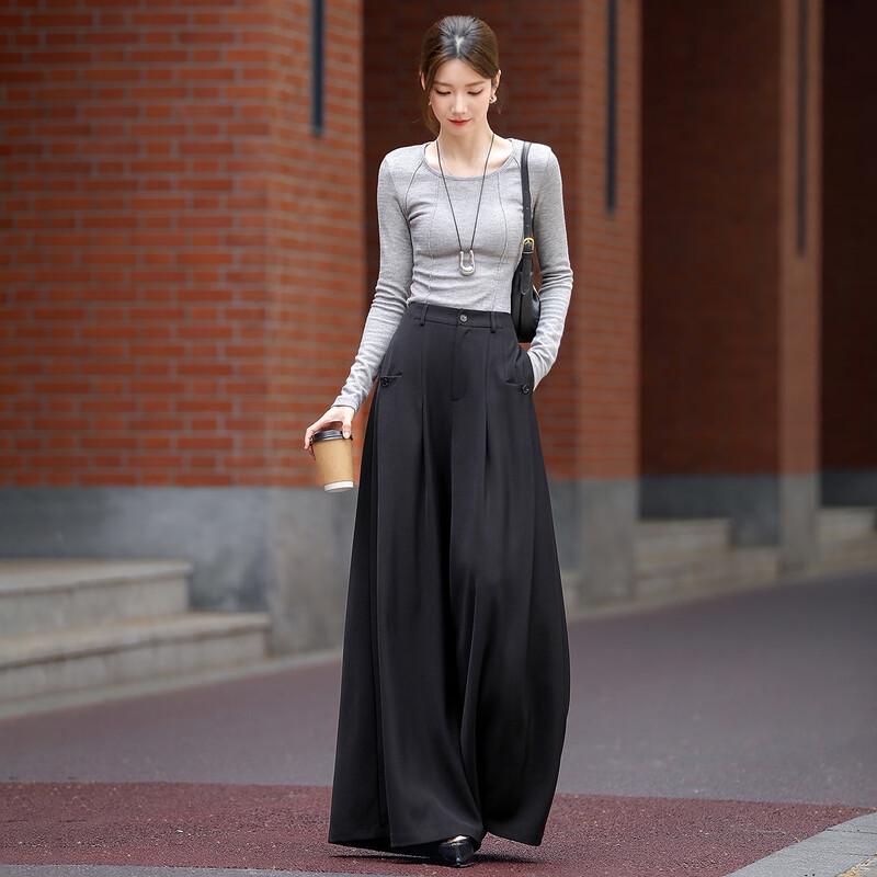 Dramana Women's Fall Pleated Wide-Leg Flowy Trousers