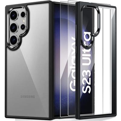 Protective Case - BOOLING - for Samsung Galaxy S23 Ultra - Black Silicone - Transparent PC Back - Anti-scratch