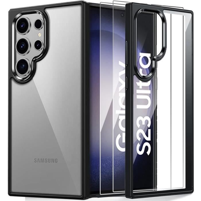 Coque de protection - Samsung - Galaxy S23 Ultra - Silicone Noir - Arrière PC Transparent - Anti-rayures