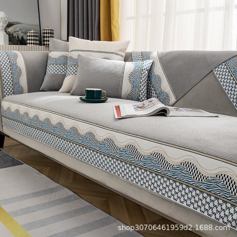 Nordic Simple Sofa Cushion, Universal Non-Slip Leather Sofa Cover For All Seasons, Chenille High-End Seat Cushion, Backrest Towel Cover