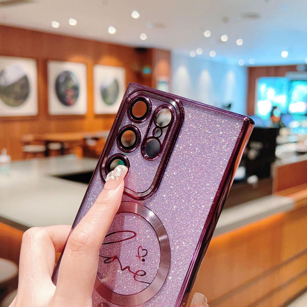 Electroplated magnetic suction love glitter mobile phone case is suitable for Samsung S25ULTRA lens film S24 S25 S23FE