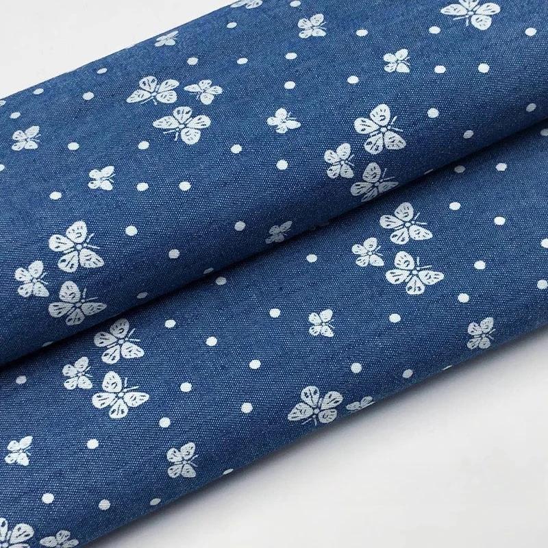 100x150cm Thin Style Washed Printed Fabric Pure Cotton Denim Fabric Summer Clothing Pants Short Dress DIY Clothing Shirt Fabric