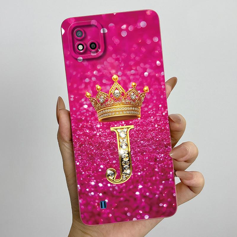 For Realme C11 2021 RMX3231 C20 Case Crown Letter Liquid Silicone Soft Phone Cases For RealmeC20 C20A Full Protection Back Cover
