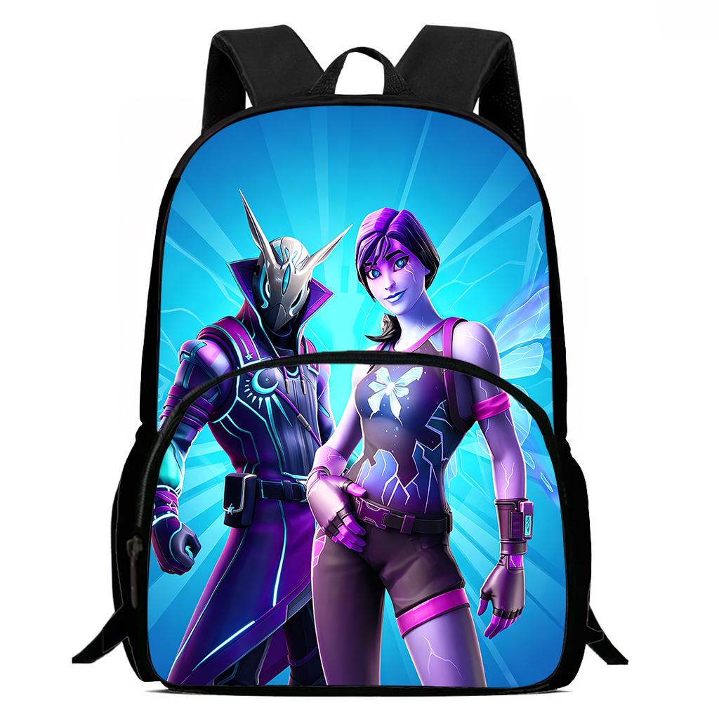 15" Lightweight Fortnite Cartoon Backpack with Front Pocket, Unisex Boys Girls Age 6-14 Cute Game Print Daily School Bag
