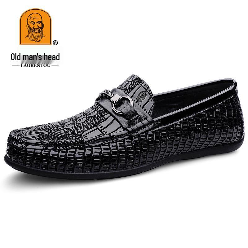 Men s Crocodile-Pattern Leather Loafers - Breathable Spring Business Casual Shoes Size 41 чёрный