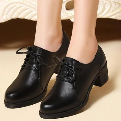Fashion 2024 New Fashion Casual Women's Shoes Solid Color Shoes for Women Lace Up Round Toe Chunky Heel Ladies Dress Shoes