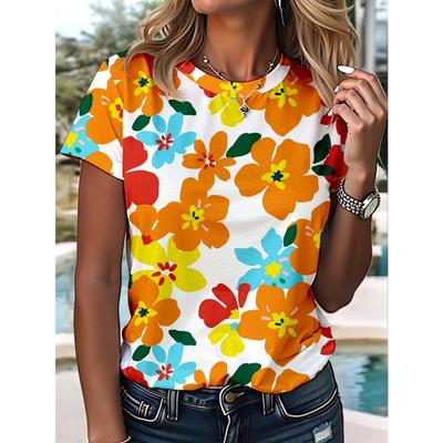 Γυναικείο T-shirt Floral Καλλιτεχνικό Αφηρημένο Σχέδιο Στρογγυλή Λαιμόκοψη Χαλαρό Κοντομάνικο Για Μετακίνηση Παραλία Διακοπές Casual Γυναικείο Τοπ Μπλουζάκι
