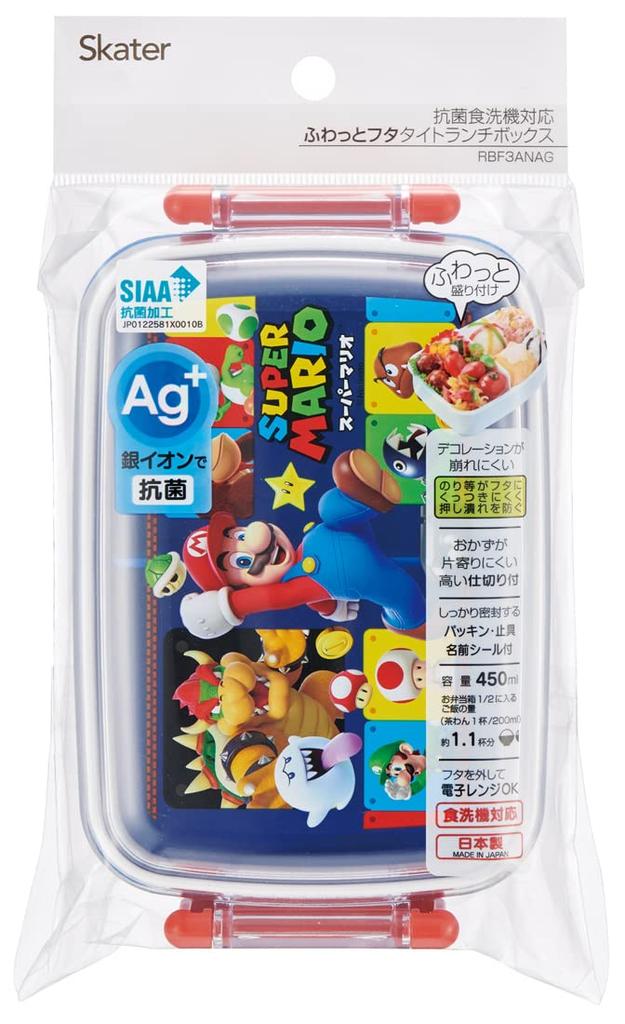 Skater Lunch with a Soft Single Made in Super Mario Children's Box, 450ml, Dome-Shaped Lid, Tier, Japan, 23, Boys' (RBF3ANAG-A)