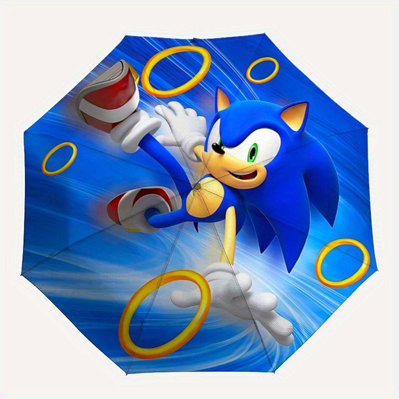 1pc Sonic the Hedgehog Automatic Opening/Closing Umbrella - Portable 3-Fold Design with 8 Ribs, Outdoor, for Fans, Travelers, Daily Use, Gift Ide