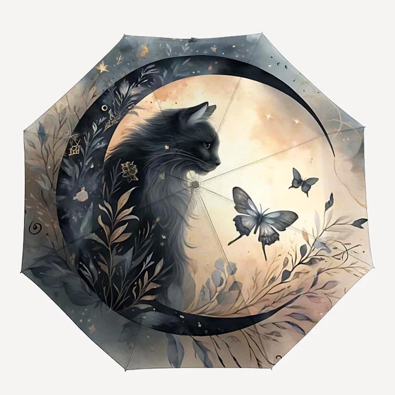 1pc Magic Moon Cat Butterfly Outdoor Umbrella - Automatic Opening/Closing, Portable Tri-Fold Design, 8-Rib Iron Frame, Festival Gift for Fans, Travele