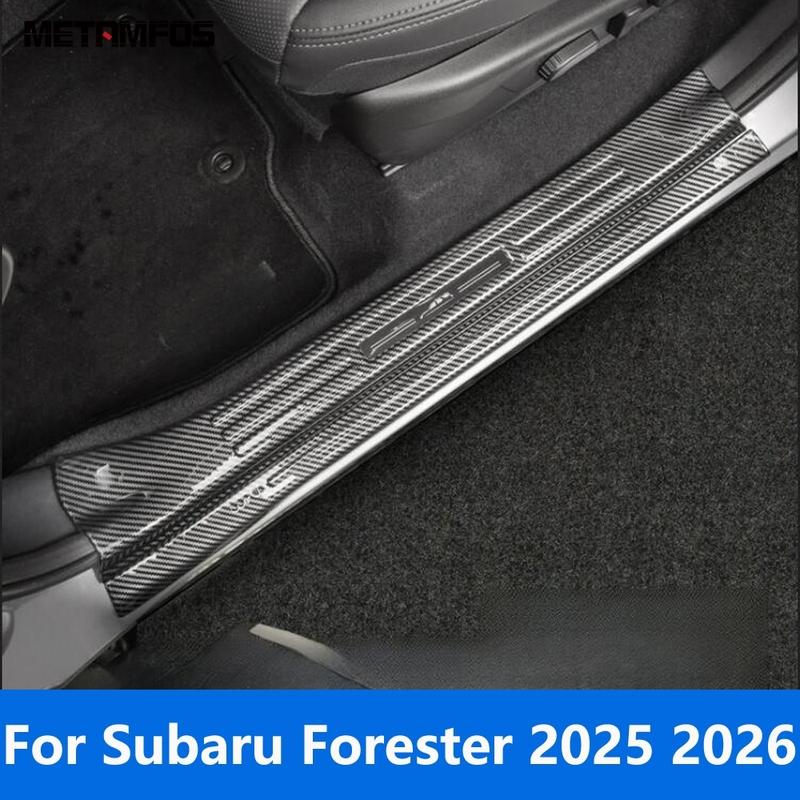 For Subaru Forester 2025 2026 Carbon Fiber Interior Exterior Door Sill Scuff Plate Welcome Pedal Entry Guard Car Accessories