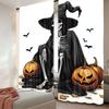 2Pcs Horror Halloween Witch Skeleton Curtain Evil Bat Pumpkin Decoration Window Drapes For Halloween Party Home Office Classroom