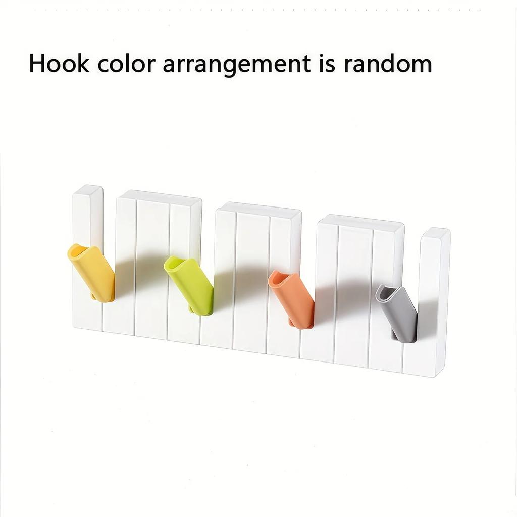 1pcs Creative Piano Shaped Wall-Mounted Hook Punch-Free Doorback Storage Rack Home Folding Coat Hat Porch Key Holder Organiz